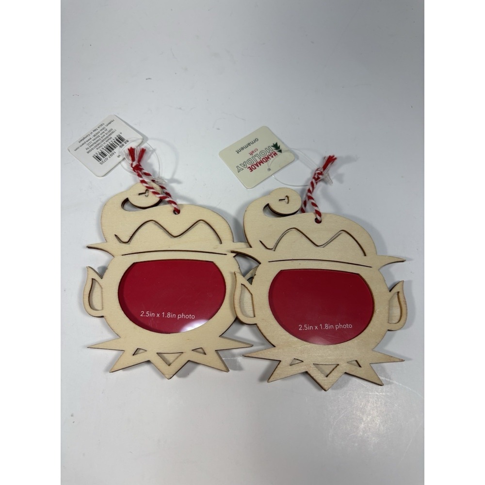 Craft wooden elf-shaped photo frame ornaments  red and white‎ twine DIY